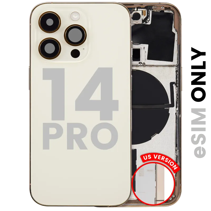 Zadní kryt (housing) s drobnými díly pro iPhone 14 Pro (US verze) (originál z vyřazeného zařízení, stav B) (zlatá)