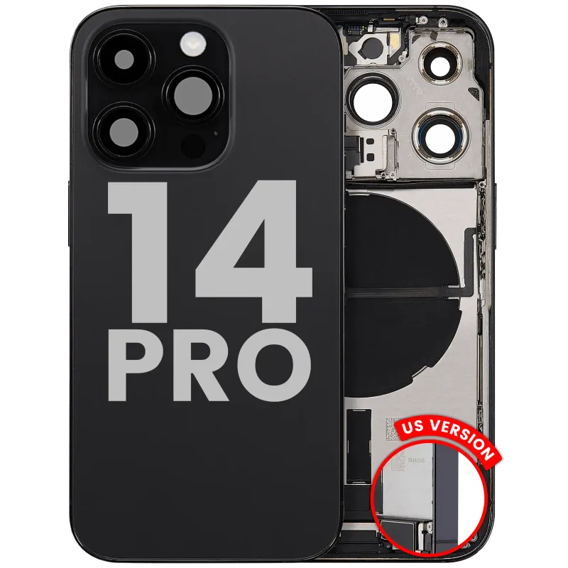 Zadní kryt (housing) s flexem nabíjecího konektoru a drobnými díly pro iPhone 14 Pro (US verze) (originál z vyřazeného zařízení, stav B) (vesmírně černá)