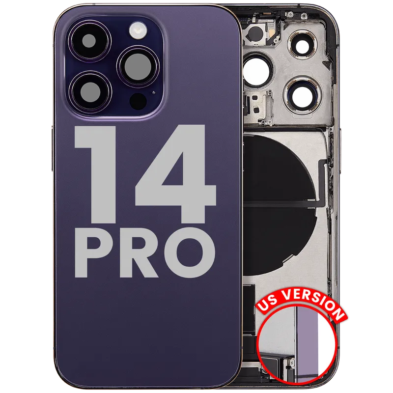 Zadní kryt (housing) s flexem nabíjecího konektoru a drobnými díly pro iPhone 14 Pro (US verze) (originál z vyřazeného zařízení, stav B) (tmavě fialová)