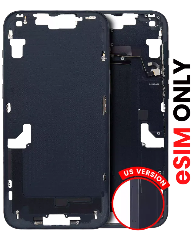 Střední rám (housing) s drobnými díly pro iPhone 14 Plus (US verze) (Aftermarket Plus) (temně inkoustová)