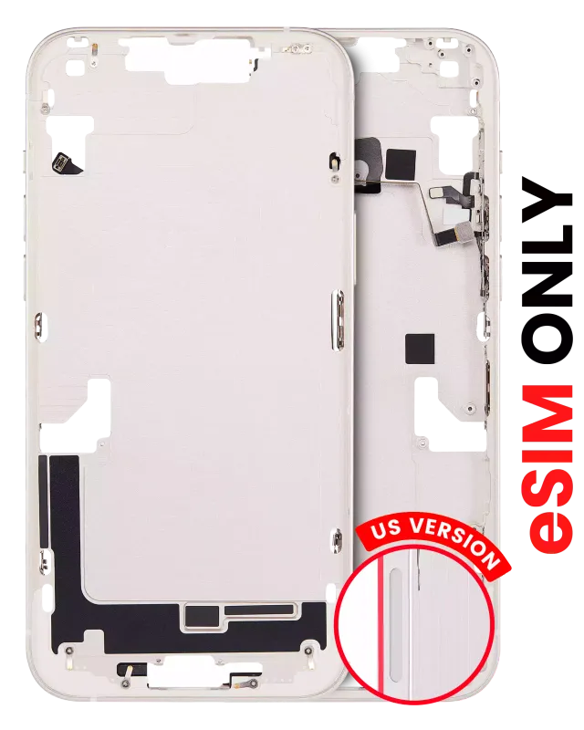 Střední rám (housing) s drobnými díly pro iPhone 14 Plus (US verze) (Aftermarket Plus) (hvězdně bílá)