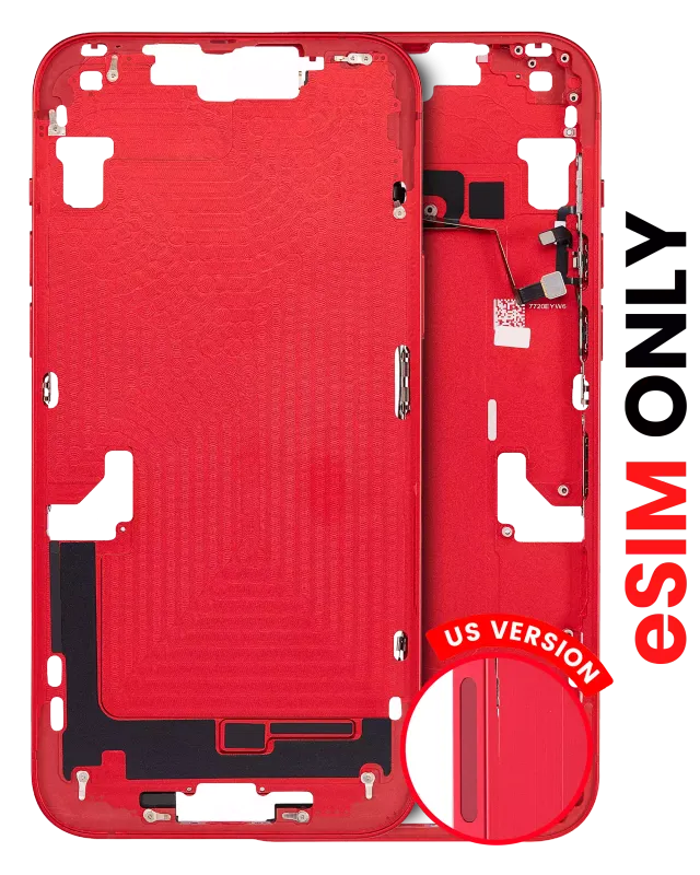 Střední rám (housing) s drobnými díly pro iPhone 14 Plus (US verze) (Aftermarket Plus) (červená)
