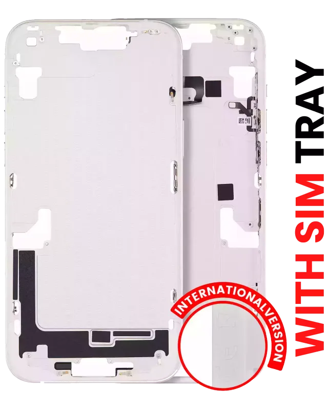 Střední rám (housing) s drobnými díly pro iPhone 14 Plus (EU verze) (Aftermarket Plus) (hvězdně bílá)
