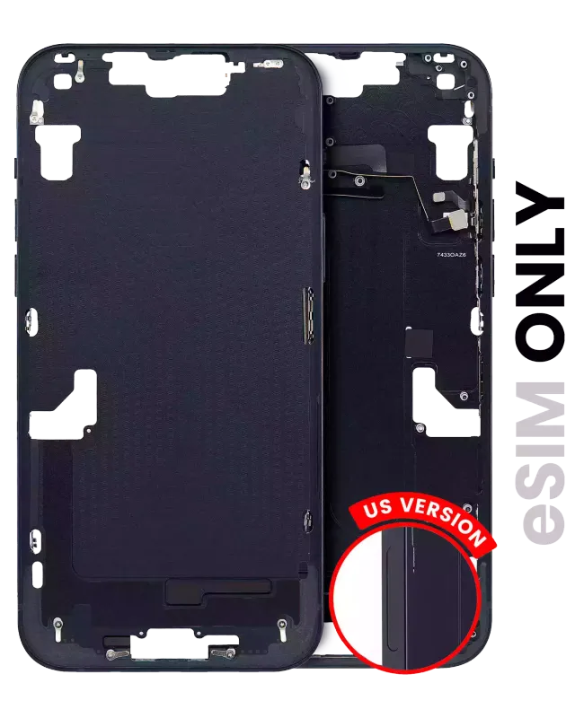 Střední rám (housing) s drobnými díly pro iPhone 14 Plus (US verze) (originál z vyřazeného zařízení, stav C) (temně inkoustová)
