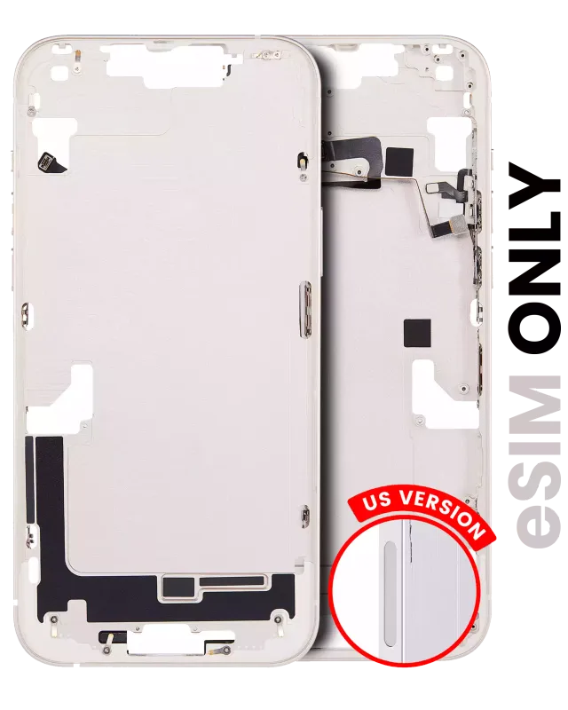 Střední rám (housing) s drobnými díly pro iPhone 14 Plus (US verze) (originál z vyřazeného zařízení, stav C) (hvězdně bílá)