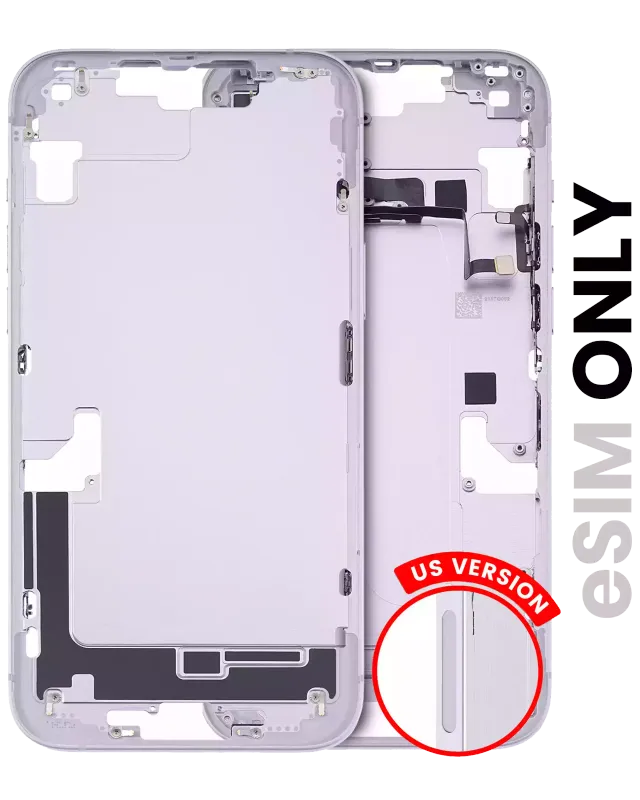 Střední rám (housing) s drobnými díly pro iPhone 14 Plus (US verze) (originál z vyřazeného zařízení, stav C) (fialová)