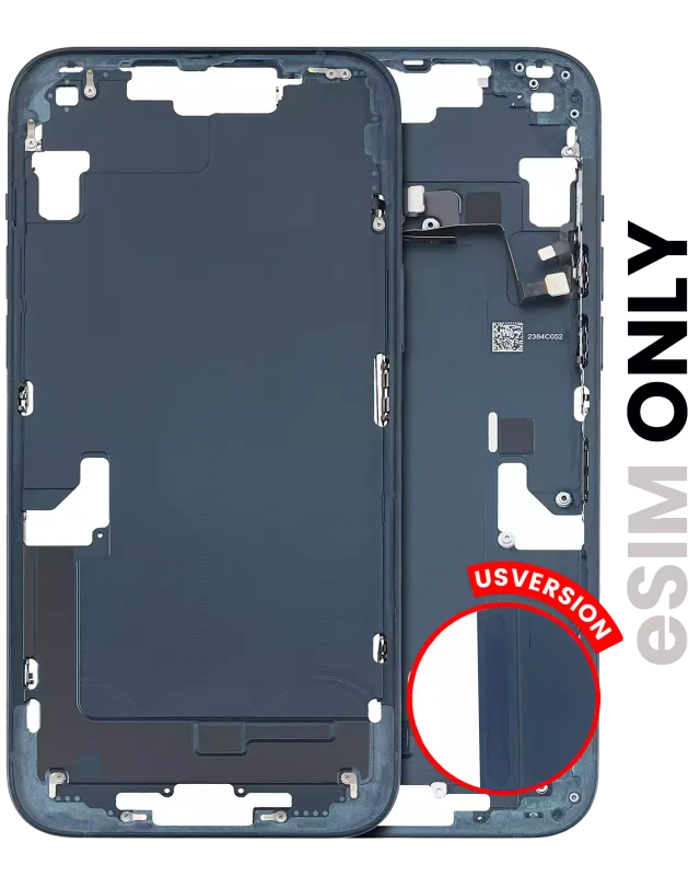 Střední rám (housing) s drobnými díly pro iPhone 14 Plus (US verze) (originál z vyřazeného zařízení, stav B) (temně inkoustová)