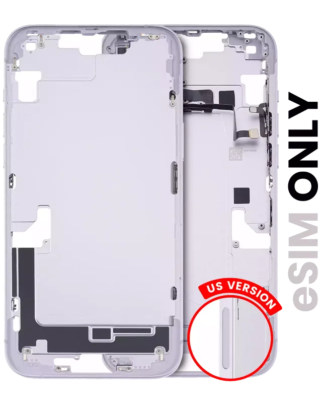 Střední rám (housing) s drobnými díly pro iPhone 14 Plus (US verze) (originál z vyřazeného zařízení, stav B) (fialová)