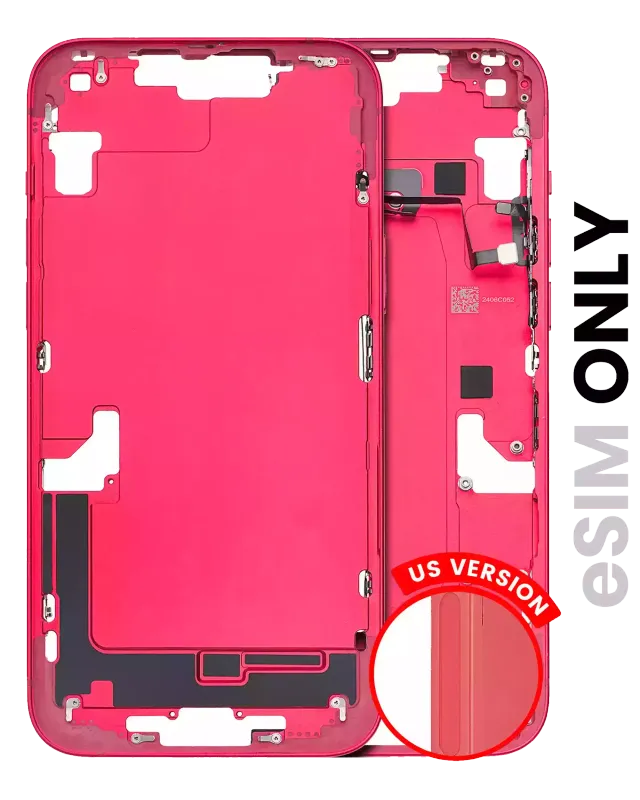Střední rám (housing) s drobnými díly pro iPhone 14 Plus (US verze) (originál z vyřazeného zařízení, stav B) (červená)