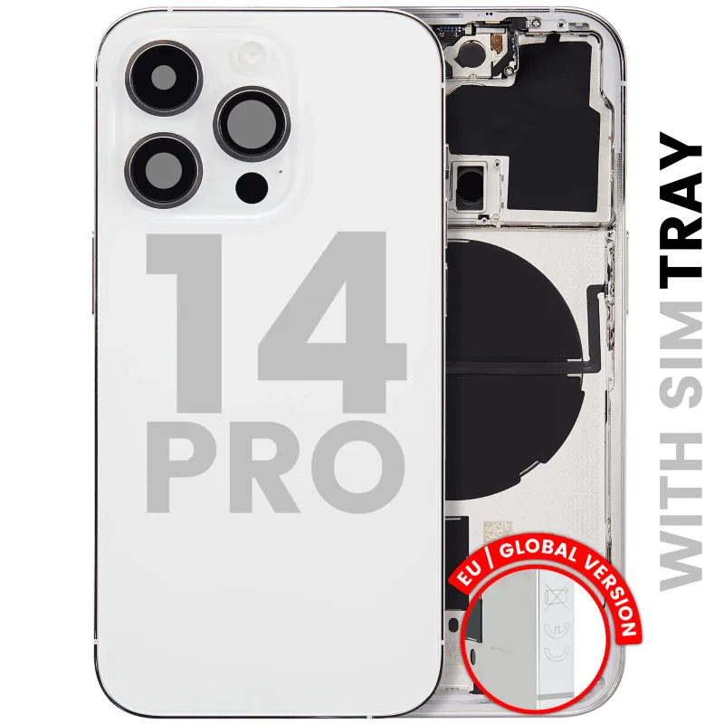 Zadní kryt (housing) s drobnými díly pro iPhone 14 Pro (EU verze) (originál z vyřazeného zařízení, stav C) (stříbrná)