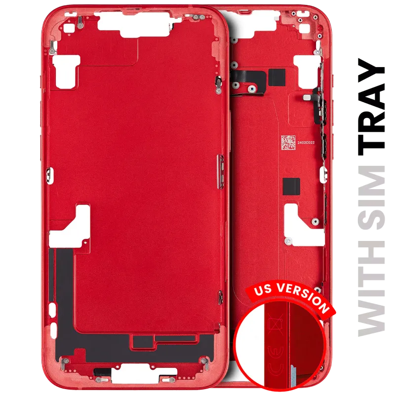 Střední rám (housing) s drobnými díly pro iPhone 14 Plus (EU verze) (originál z vyřazeného zařízení, stav A) (červená)