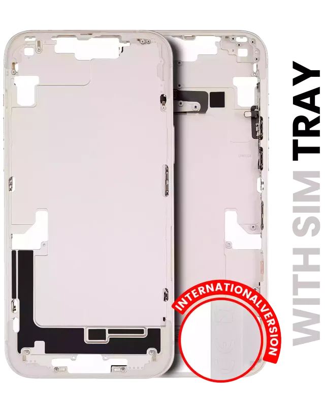 Střední rám (housing) s drobnými díly pro iPhone 14 Plus (EU verze) (originál z vyřazeného zařízení, stav A) (hvězdně bílá)