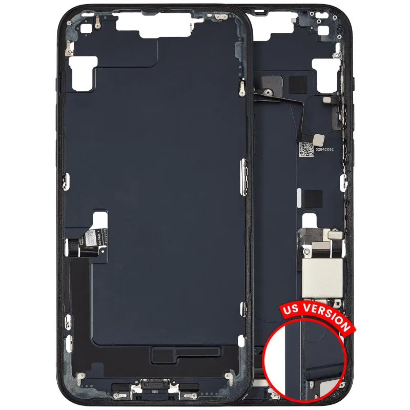 Střední rám (housing) s flexem nabíjecího konektoru a drobnými díly pro iPhone 14 Plus (US verze) (originál z vyřazeného zařízení, stav A) (temně inkoustová)