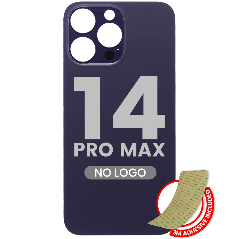 Zadní sklo s lepením 3M pro iPhone 14 Pro Max (bez loga, velký otvor pro kameru) (tmavě fialová)