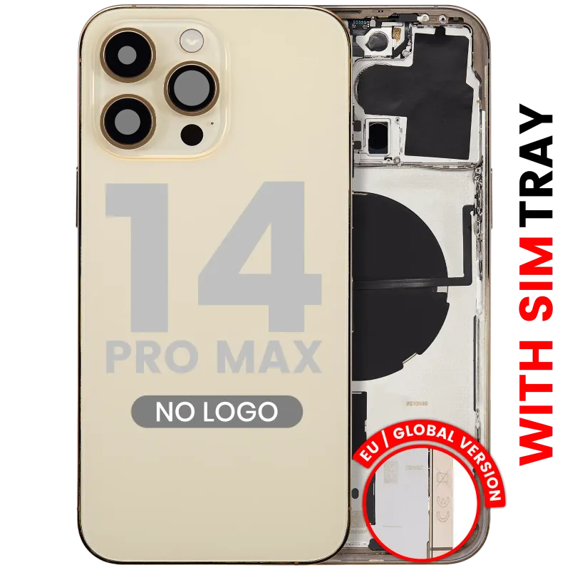 Zadní kryt (housing) s drobnými díly pro iPhone 14 Pro Max (EU verze) (Aftermarket Plus) (zlatá)