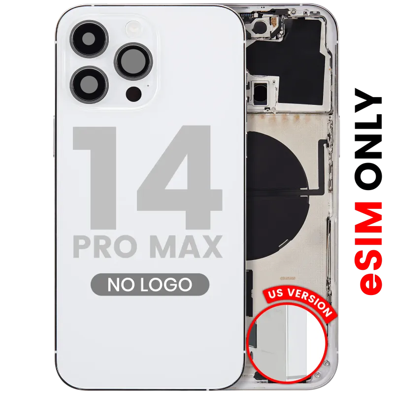 Zadní kryt (housing) s drobnými díly pro iPhone 14 Pro Max (US verze) (Aftermarket Plus) (stříbrná)