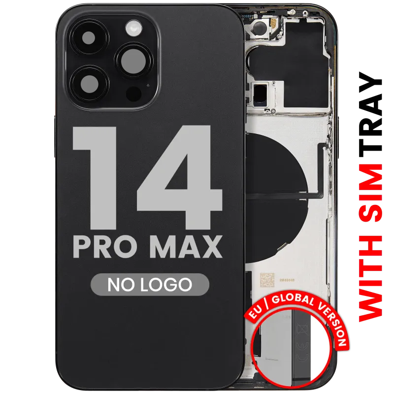 Zadní kryt (housing) s drobnými díly pro iPhone 14 Pro Max (EU verze) (Aftermarket Plus) (vesmírně černá)