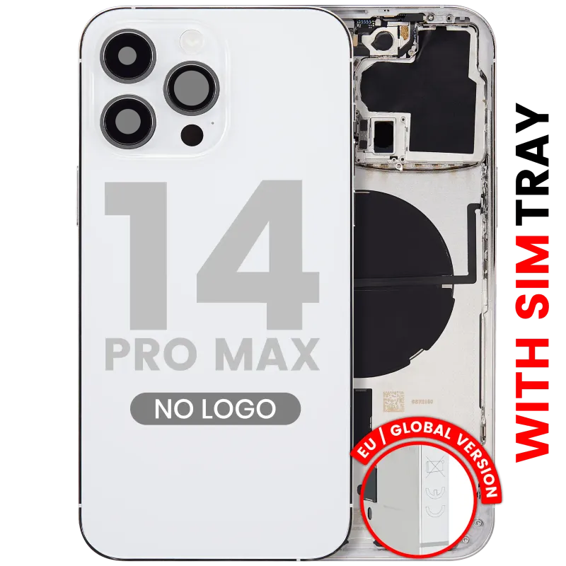 Zadní kryt (housing) s drobnými díly pro iPhone 14 Pro Max (EU verze) (Aftermarket Plus) (stříbrná)