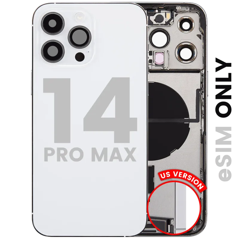 Zadní kryt (housing) s flexem nabíjecího konektoru a drobnými díly pro iPhone 14 Pro Max (US verze) (originál z vyřazeného zařízení, stav C) (stříbrná)