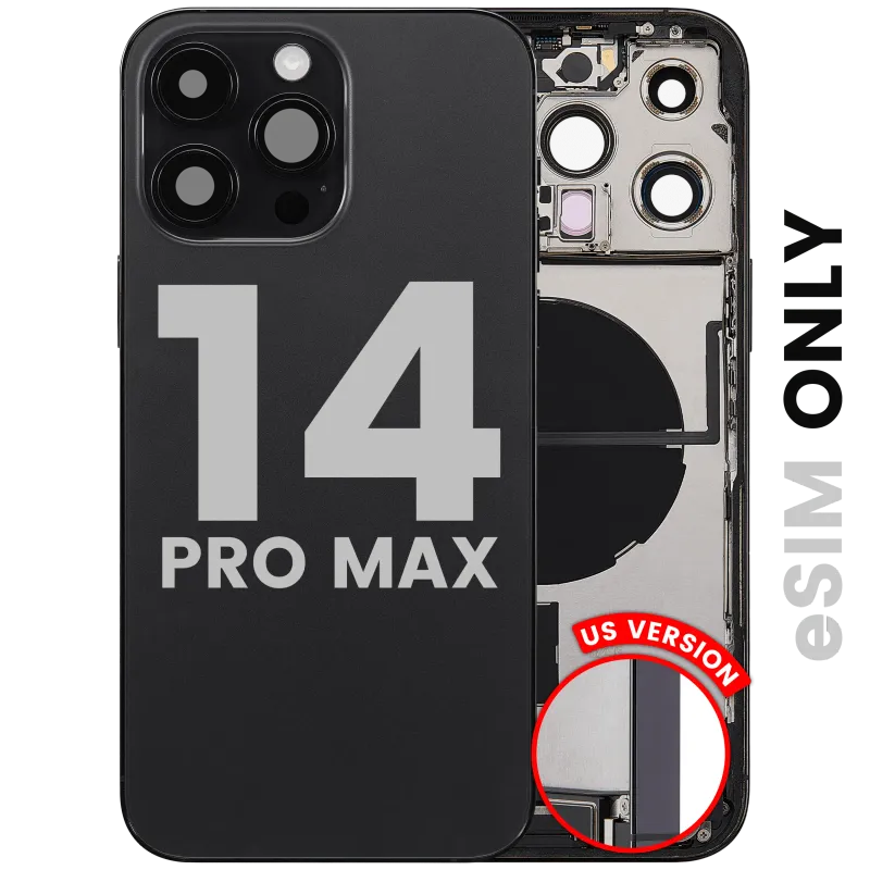 Zadní kryt (housing) s flexem nabíjecího konektoru a drobnými díly pro iPhone 14 Pro Max (US verze) (originál z vyřazeného zařízení, stav B) (vesmírně černá)