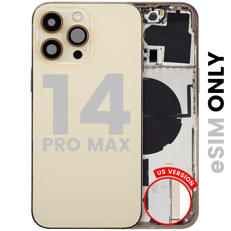 Zadní kryt (housing) s drobnými díly pro iPhone 14 Pro Max (US verze) (originál z vyřazeného zařízení, stav B) (zlatá)
