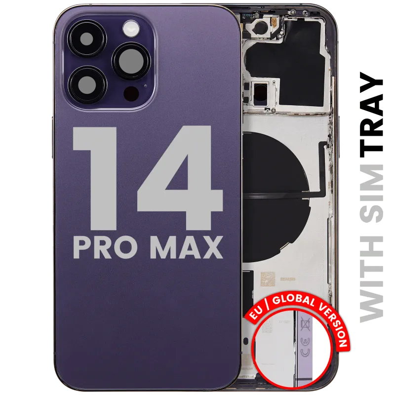 Zadní kryt (housing) s drobnými díly pro iPhone 14 Pro Max (EU verze) (originál z vyřazeného zařízení, stav B) (tmavě fialová)