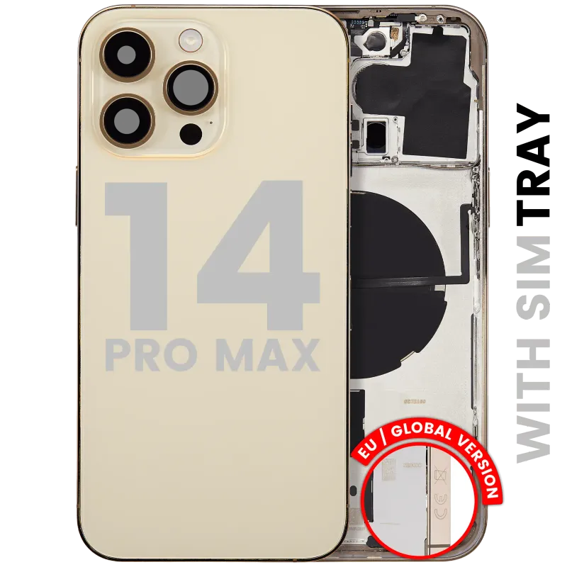 Zadní kryt (housing) s drobnými díly pro iPhone 14 Pro Max (EU verze) (originál z vyřazeného zařízení, stav B) (zlatá)