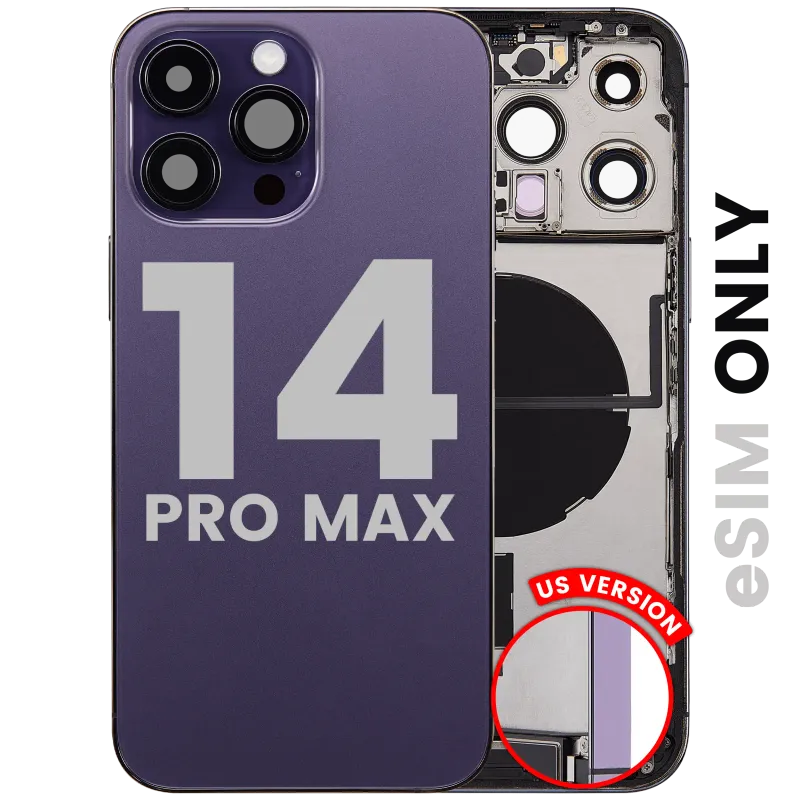 Zadní kryt (housing) s flexem nabíjecího konektoru a drobnými díly pro iPhone 14 Pro Max (US verze) (originál z vyřazeného zařízení, stav A) (tmavě fialová)