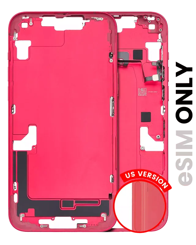 Střední rám (housing) s drobnými díly pro iPhone 14 Plus (US verze) (originál z vyřazeného zařízení, stav A) (červená)