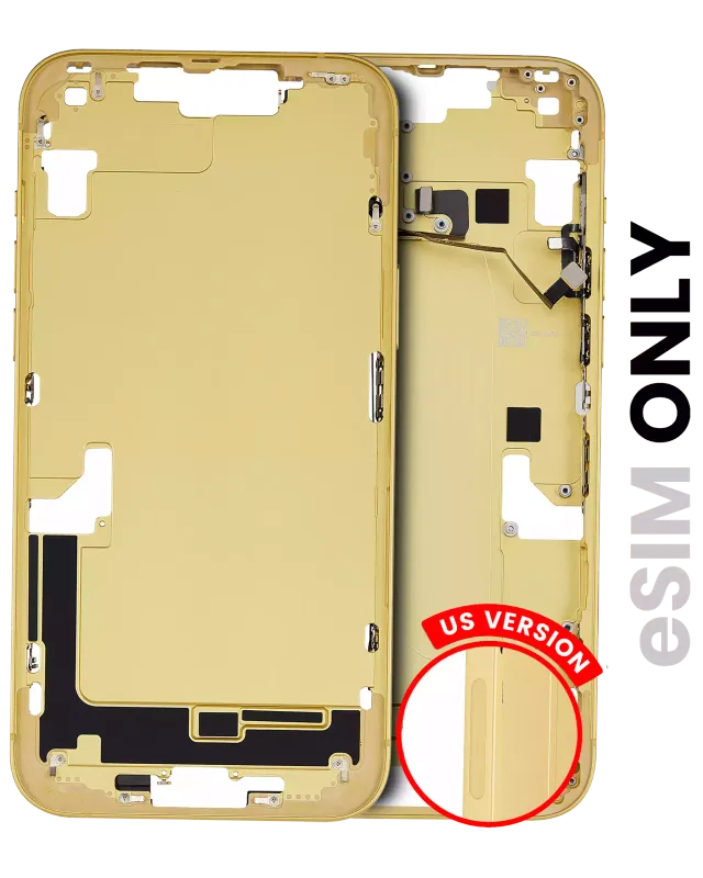 Střední rám (housing) s drobnými díly pro iPhone 14 Plus (US verze) (originál z vyřazeného zařízení, stav A) (žlutá)