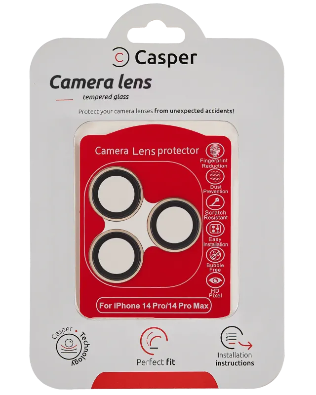 Ochrana objektivu Casper pro iPhone 14 Pro / 14 Pro Max (zlatá) (průhledné)