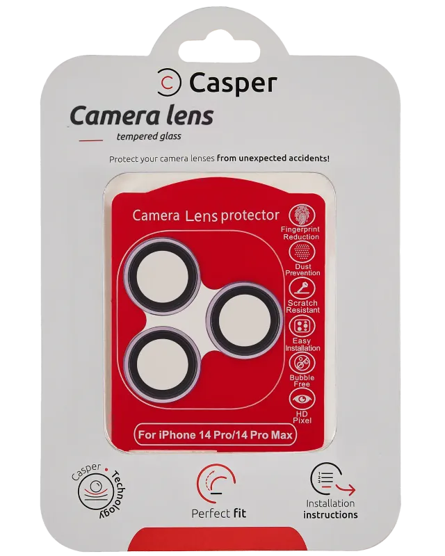 Ochrana objektivu Casper pro iPhone 14 Pro / 14 Pro Max (fialová) (průhledné)
