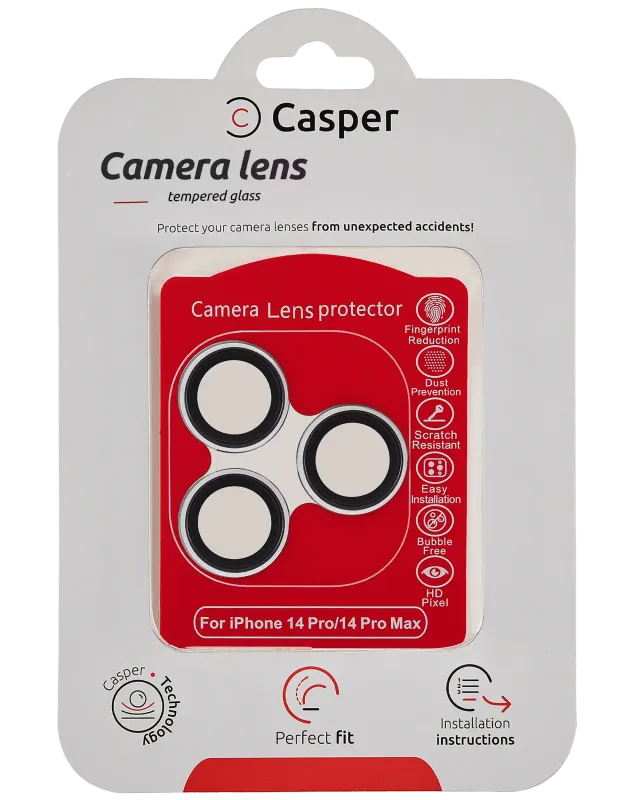 Ochrana objektivu Casper pro iPhone 14 Pro / 14 Pro Max (stříbrná) (průhledné)