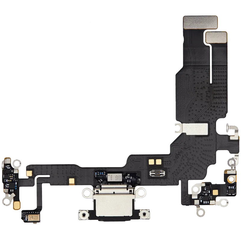Flex kabel nabíjecího konektoru pro iPhone 15 (originál z vyřazeného zařízení) (černá)