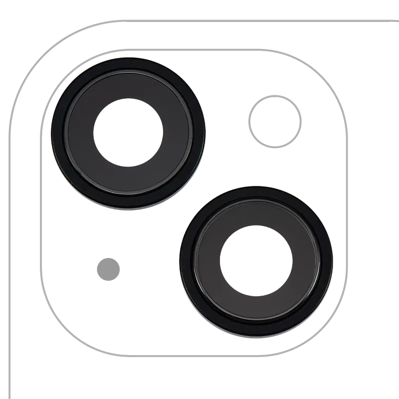 Sklíčko zadní kamery s držákem a rámečkem pro iPhone 15 / 15 Plus (sada 2 ks) (Premium) (černá)