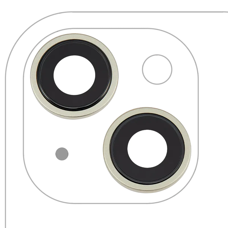 Sklíčko zadní kamery s držákem a rámečkem pro iPhone 15 / 15 Plus (sada 2 ks) (Premium) (žlutá)
