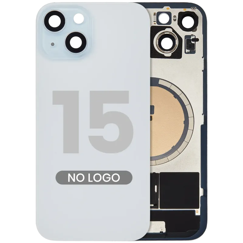 Zadní sklo s magnetem MagSafe pro iPhone 15 (bez loga) (Aftermarket) (modrá)