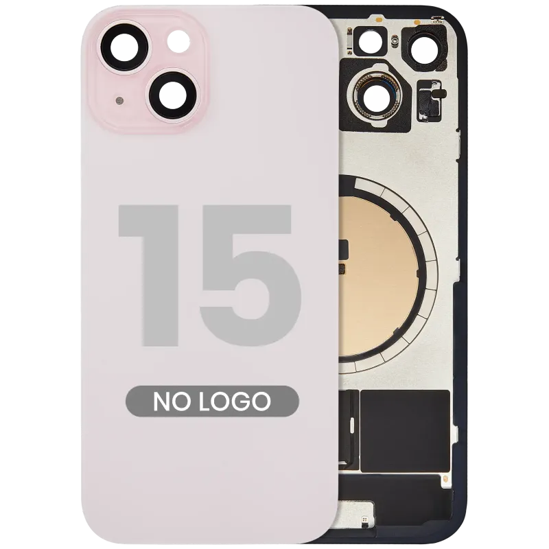 Zadní sklo s magnetem MagSafe pro iPhone 15 (bez loga) (Aftermarket) (růžová)