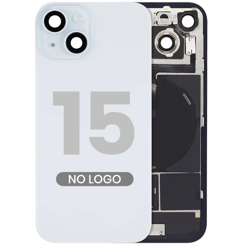 Zadní sklo s magnetem MagSafe, NFC a flexem blesku pro iPhone 15 (bez loga) (Aftermarket) (modrá)