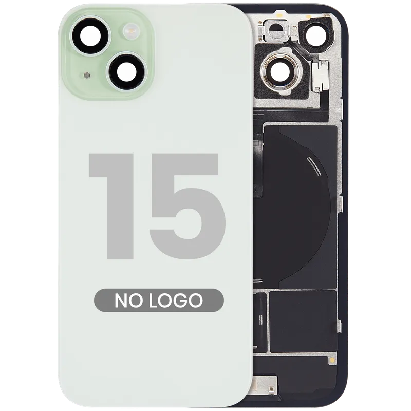 Zadní sklo s magnetem MagSafe, NFC a flexem blesku pro iPhone 15 (bez loga) (Aftermarket) (zelená)