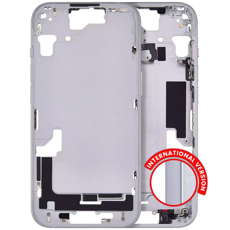 Střední rám (housing) s drobnými díly pro iPhone 15 (EU verze) (Aftermarket Plus) (modrá)