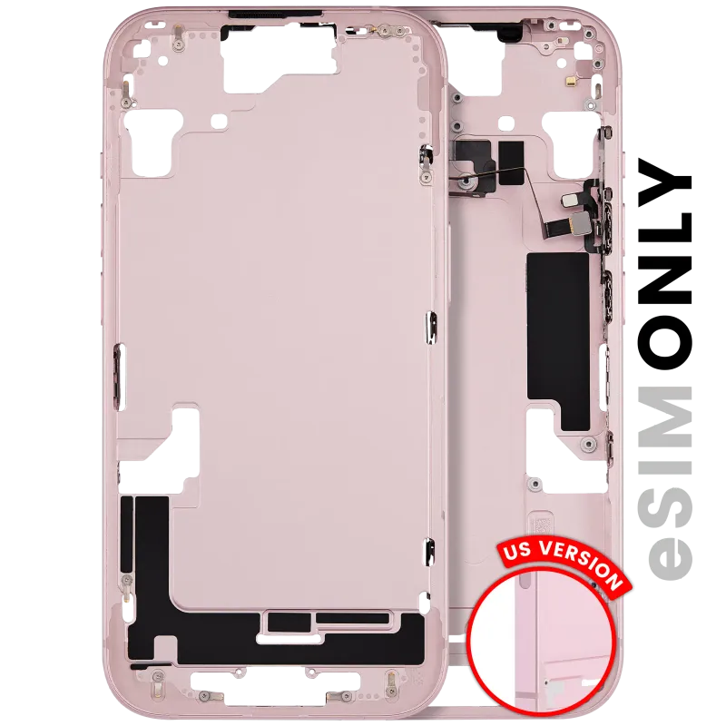 Střední rám (housing) s drobnými díly pro iPhone 15 (US verze) (originál z vyřazeného zařízení, stav C) (růžová)