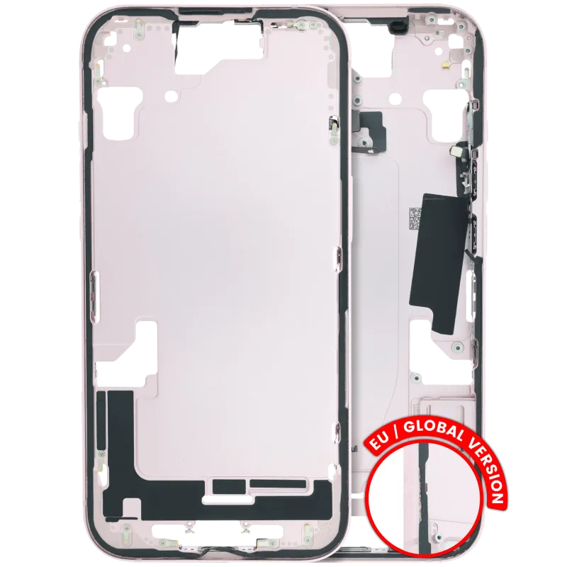 Střední rám (housing) s drobnými díly pro iPhone 15 (EU verze) (originál z vyřazeného zařízení, stav C) (růžová)