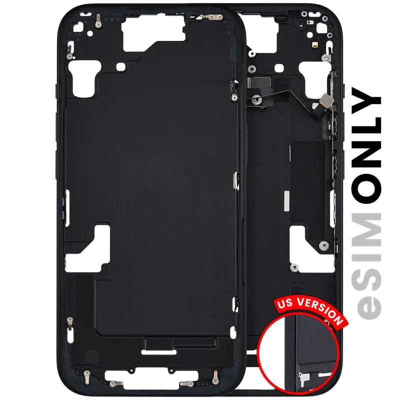Střední rám (housing) s drobnými díly pro iPhone 15 (US verze) (originál z vyřazeného zařízení, stav B) (černá)
