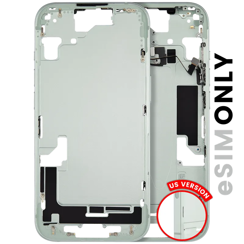 Střední rám (housing) s drobnými díly pro iPhone 15 (US verze) (originál z vyřazeného zařízení, stav B) (zelená)