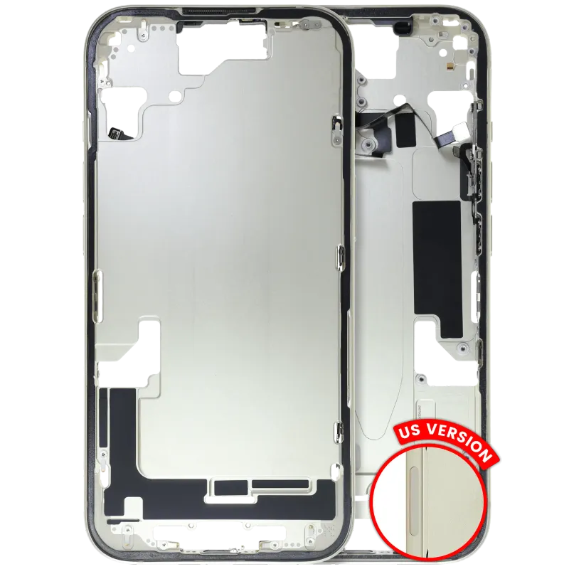 Střední rám (housing) s drobnými díly pro iPhone 15 (US verze) (originál z vyřazeného zařízení, stav B) (žlutá)