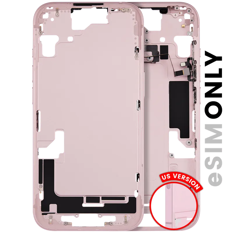 Střední rám (housing) s drobnými díly pro iPhone 15 (US verze) (originál z vyřazeného zařízení, stav B) (růžová)