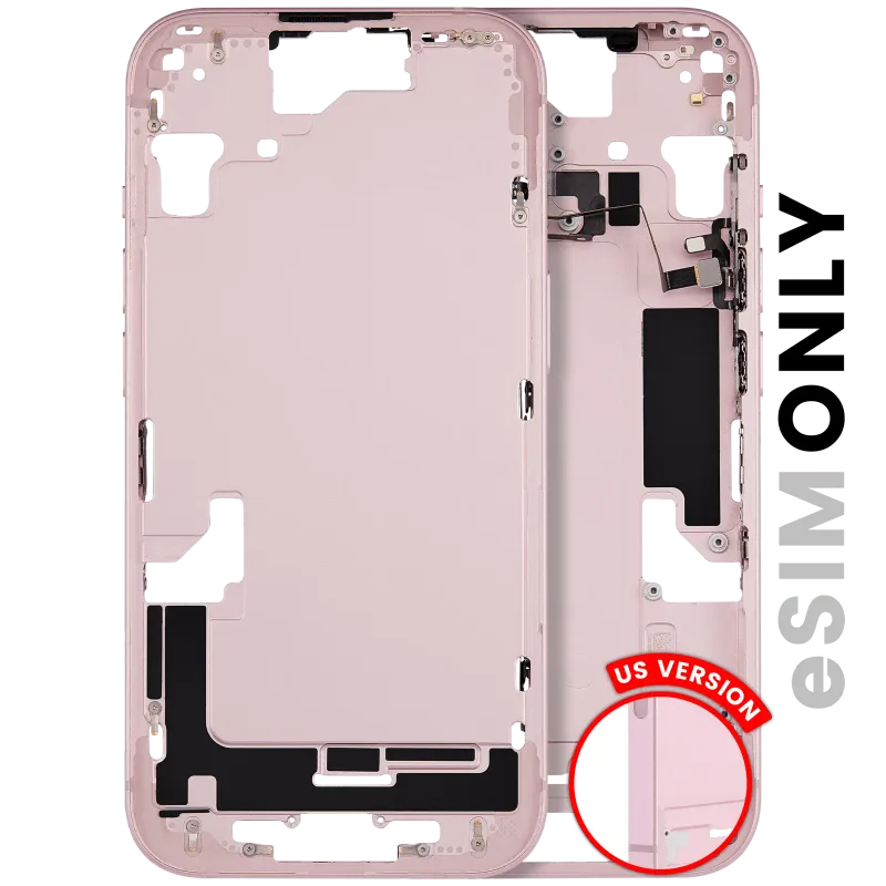 Střední rám (housing) s drobnými díly pro iPhone 15 (US verze) (originál z vyřazeného zařízení, stav A) (růžová)
