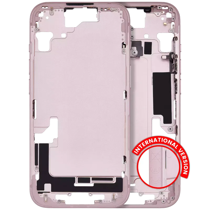 Střední rám (housing) s drobnými díly pro iPhone 15 (EU verze) (originál z vyřazeného zařízení, stav A) (růžová)
