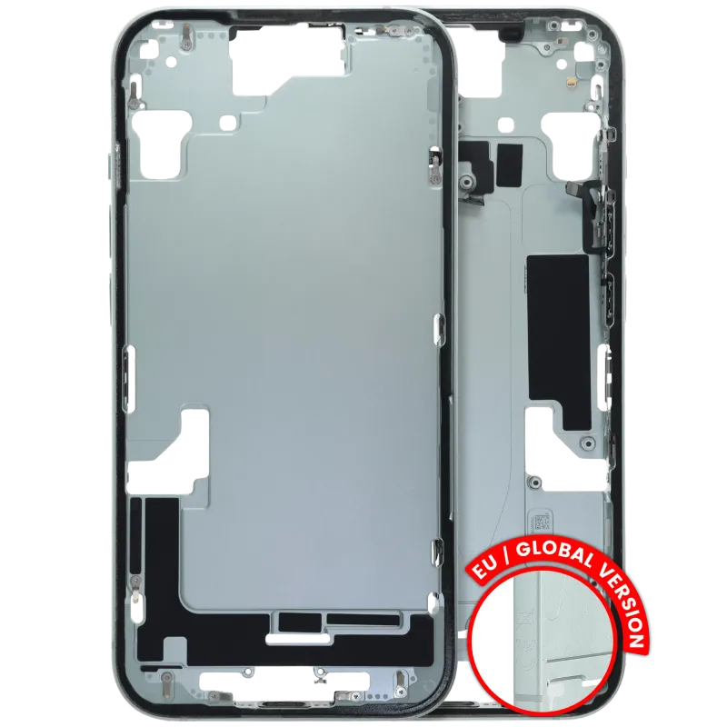 Střední rám (housing) s drobnými díly pro iPhone 15 (EU verze) (originál z vyřazeného zařízení, stav C) (zelená)